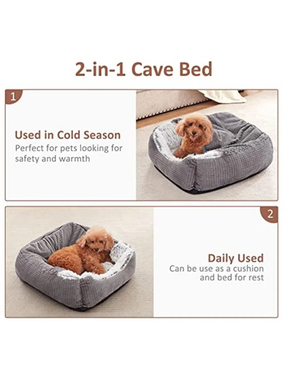 Hooded Dog Bed 25 Inch Orthopedic Cave Pet Bed Washable Grey Blanket Medium